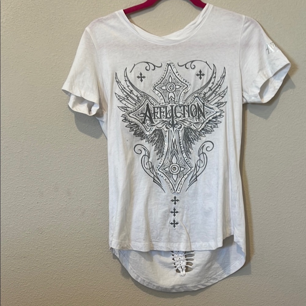 Affliction White Graphic Short Sleeve T-Shirt